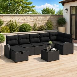Garden Sofa Set 8 Pieces Outdoor Furniture Black Poly Rattan Modular Lounge