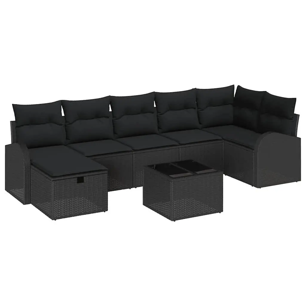Garden Sofa Set Poly Rattan Black 8 Piece Modular Outdoor Furniture