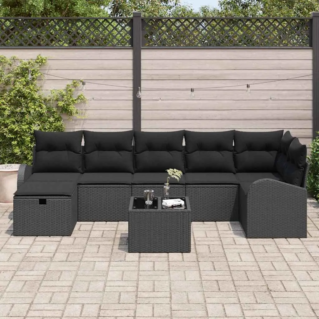 Garden Sofa Set Poly Rattan Black 8 Piece Modular Outdoor Furniture