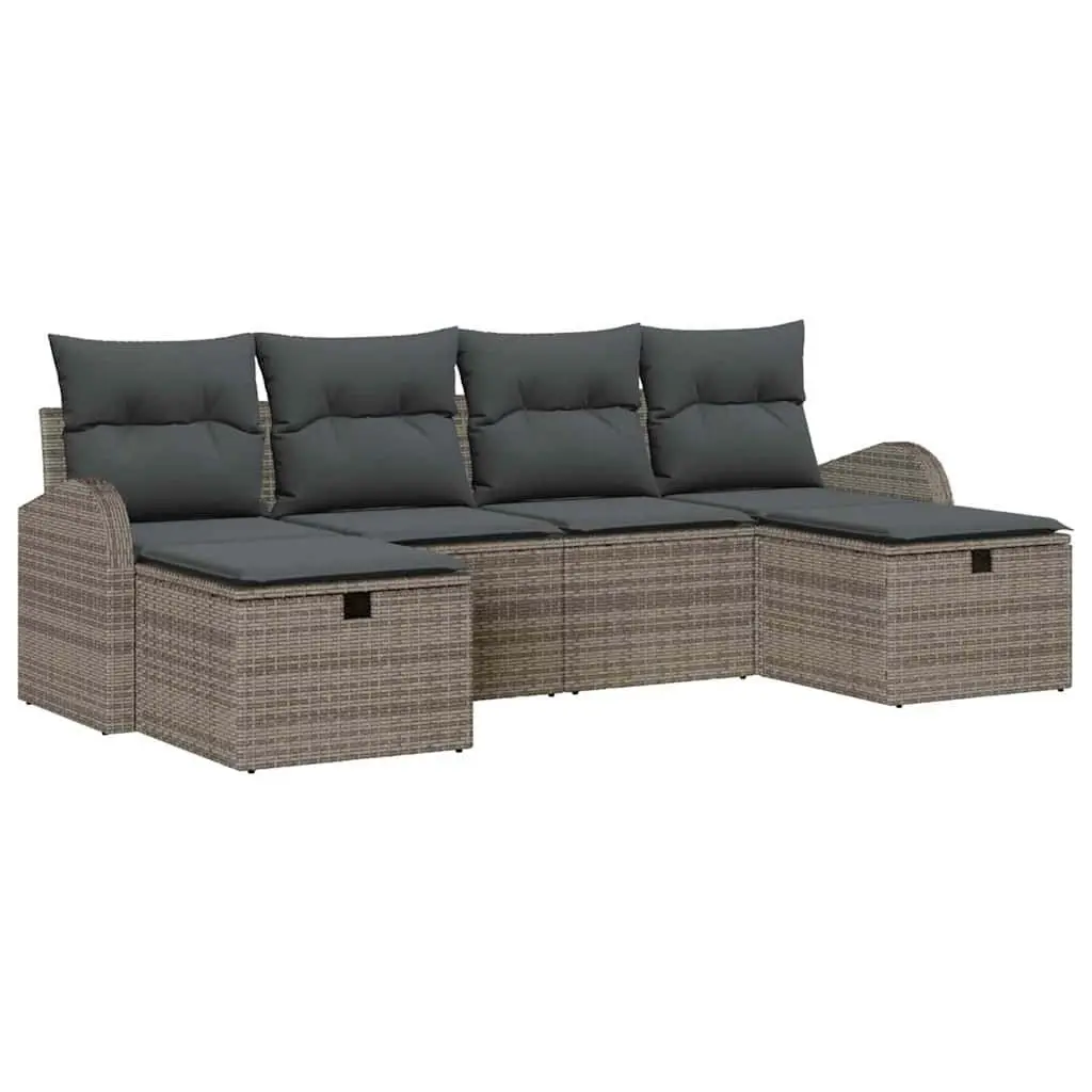 6 Piece Outdoor Modular Sofa Set Grey Poly Rattan Patio Furniture with Flexible Configuration