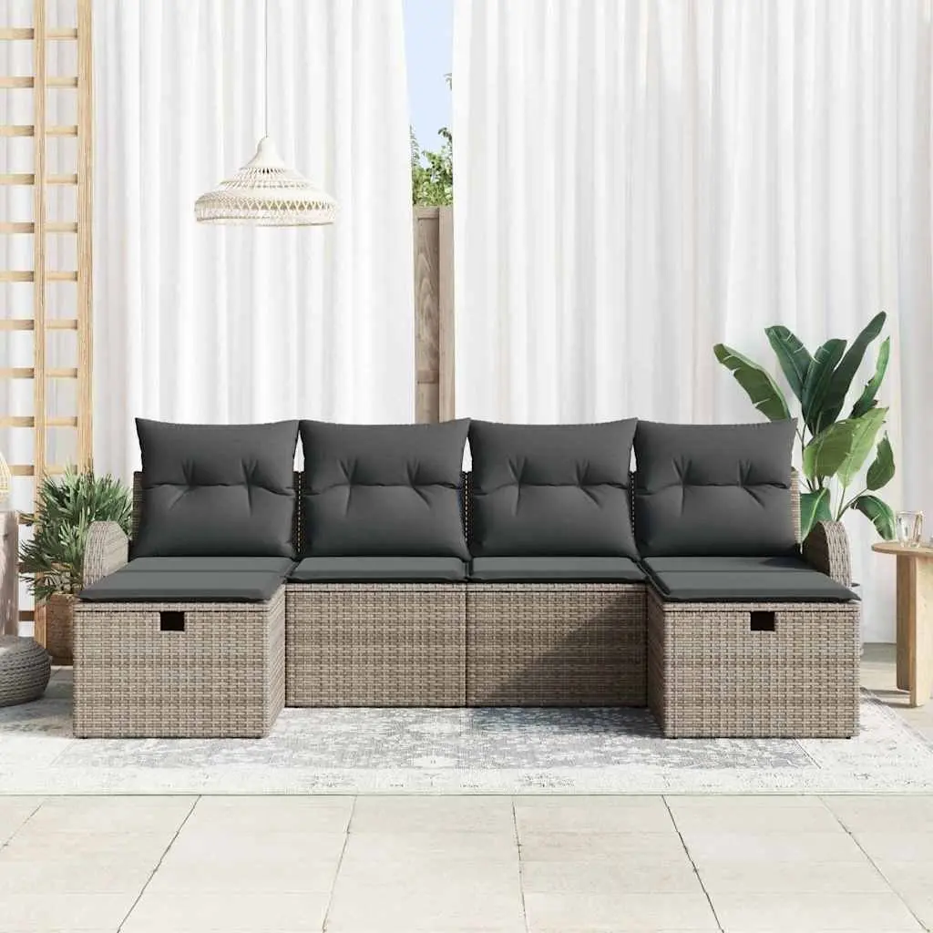 6 Piece Outdoor Modular Sofa Set Grey Poly Rattan Patio Furniture with Flexible Configuration