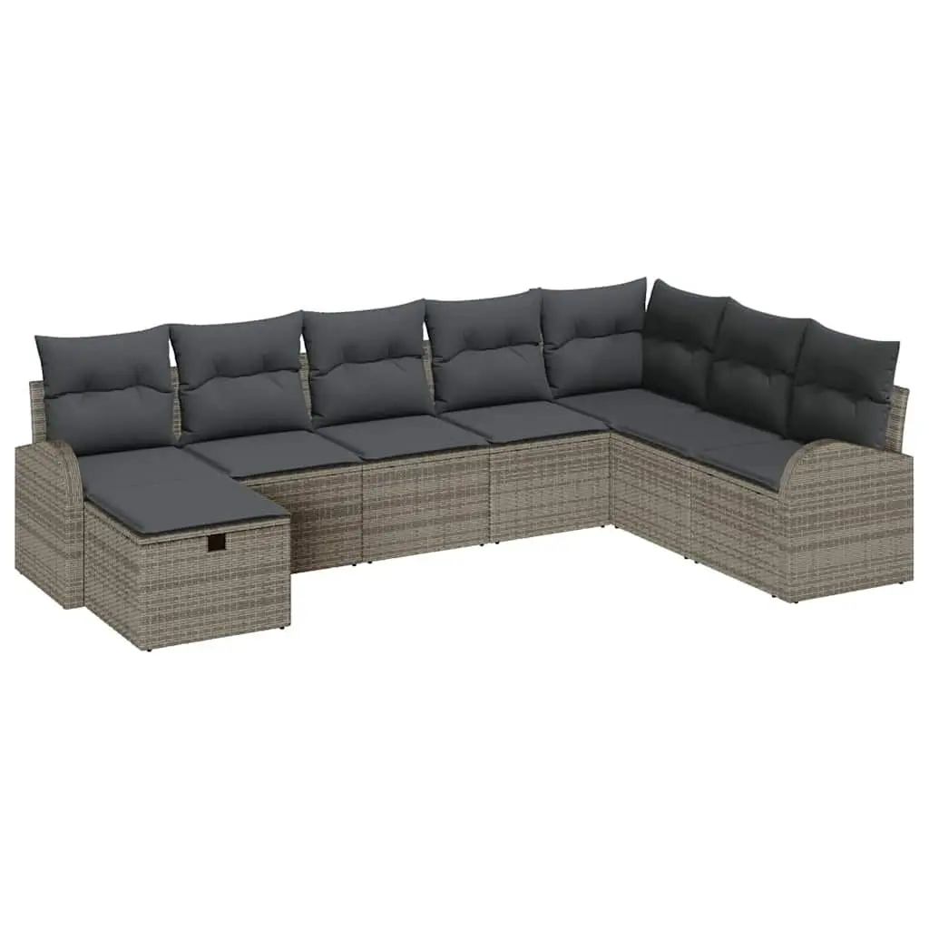 Modular 8 Piece Outdoor Sofa Set Poly Rattan Acacia Wood Grey Garden Furniture