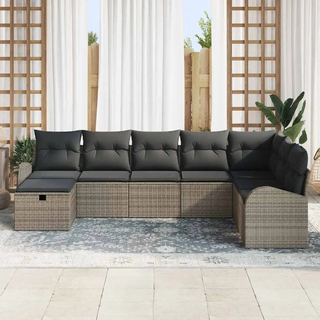 Modular 8 Piece Outdoor Sofa Set Poly Rattan Acacia Wood Grey Garden Furniture