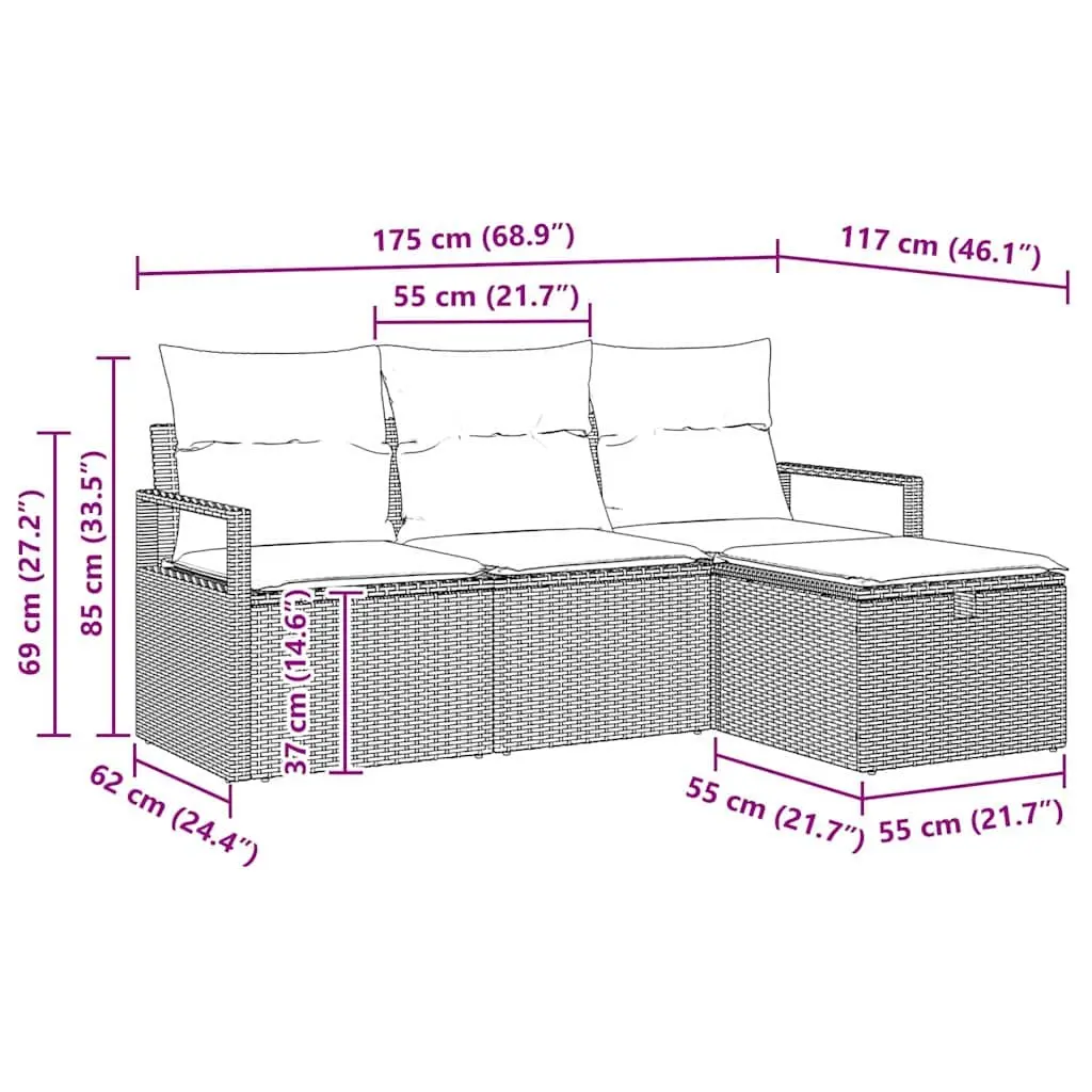 Modular Garden Sofa Set 4 Pcs Outdoor Lounge Furniture with Cushions Patio