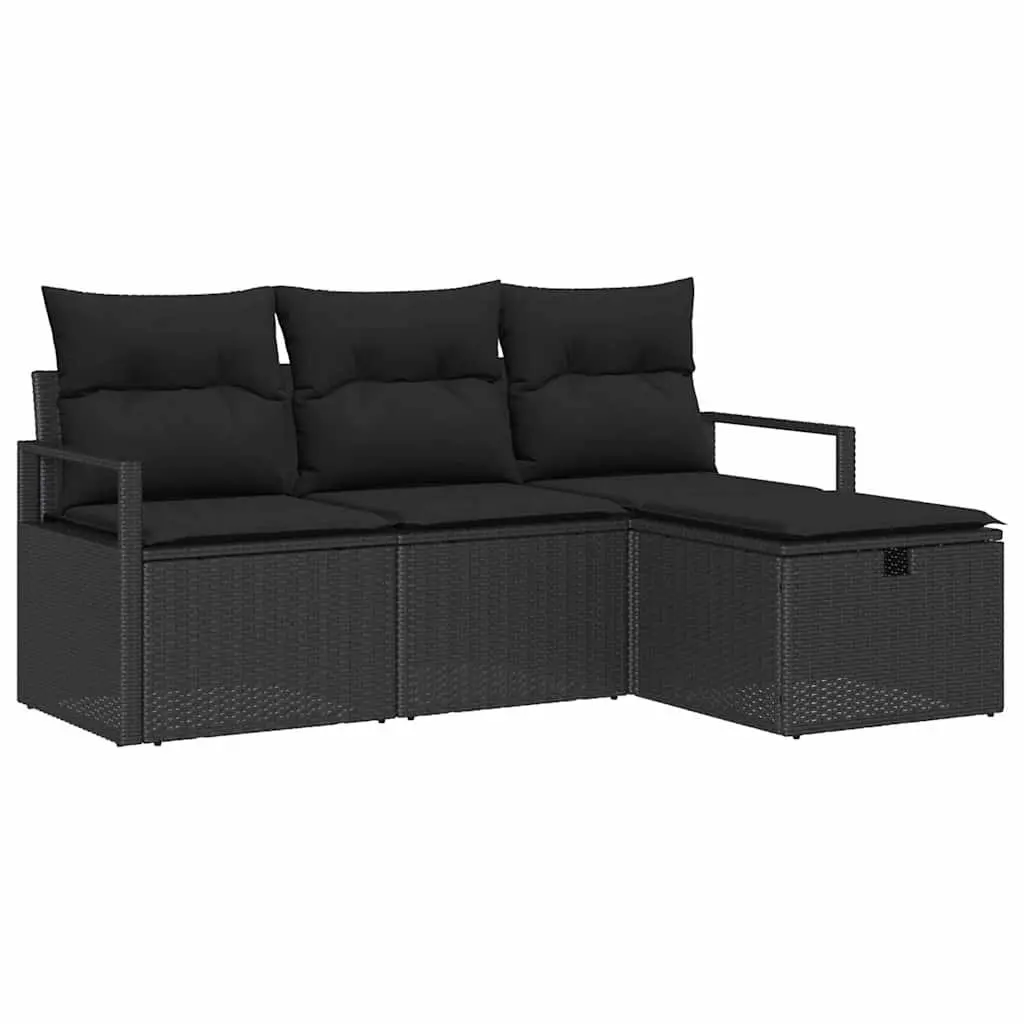 Garden Sofa Set Modular Poly Rattan Steel Frame 4 Piece Black