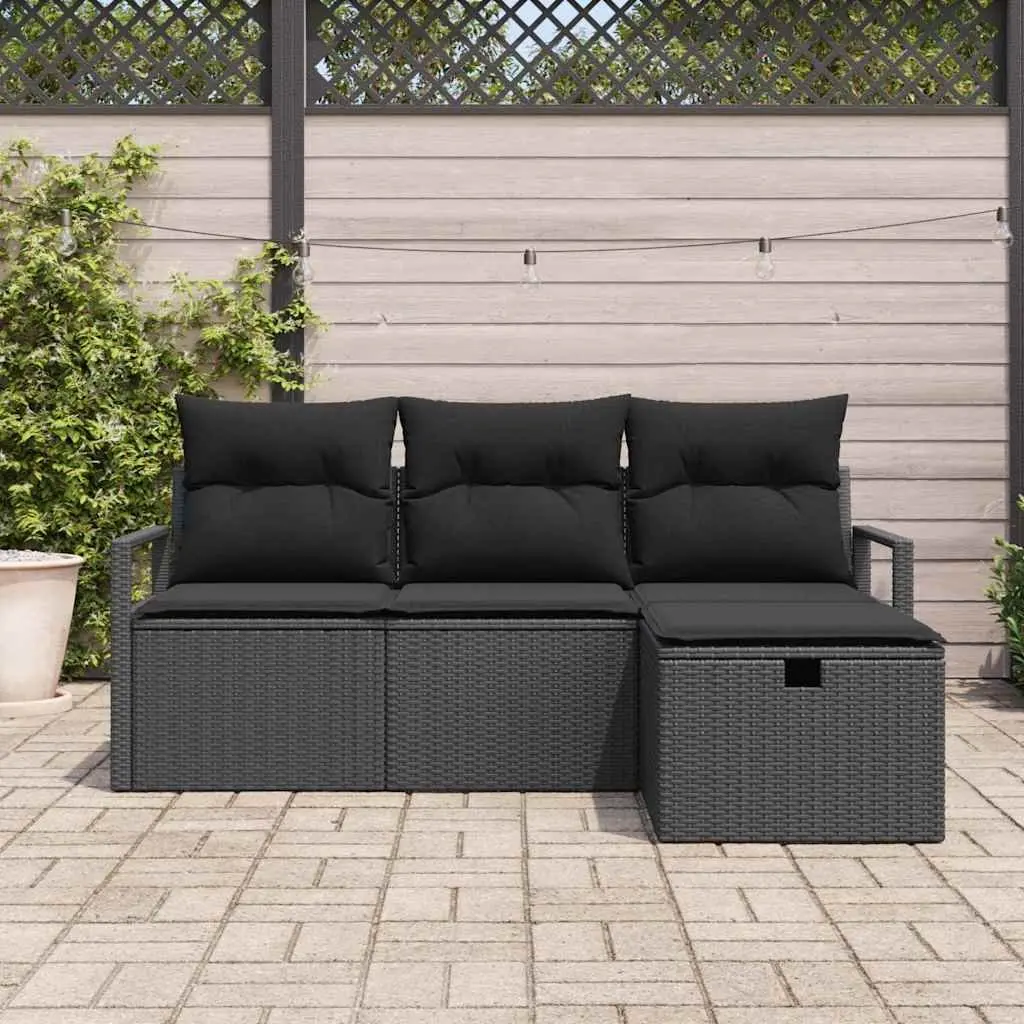 Garden Sofa Set Modular Poly Rattan Steel Frame 4 Piece Black