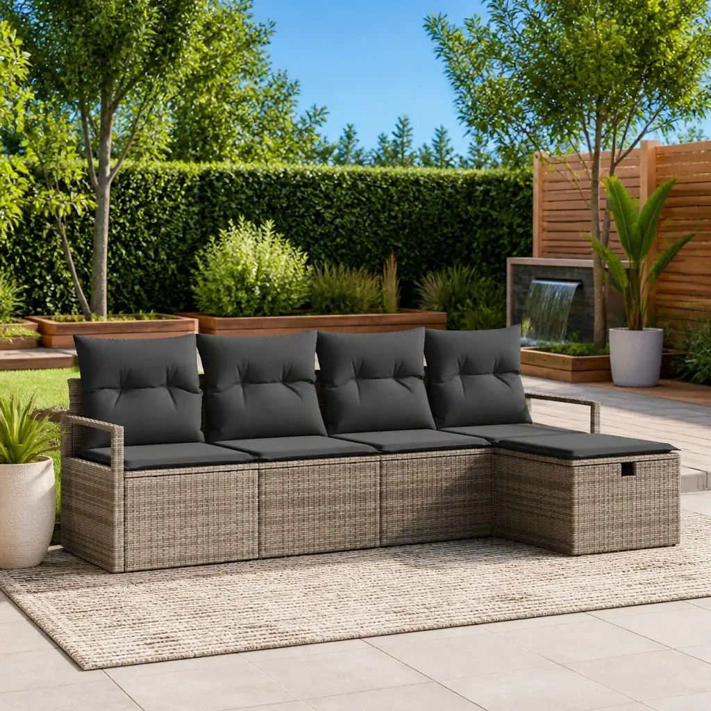 Garden Sofa Set Modular Poly Rattan 5 Piece Grey Outdoor Furniture