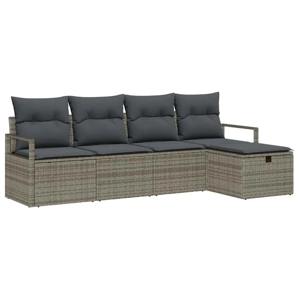 Garden Sofa Set Modular Poly Rattan 5 Piece Grey Outdoor Furniture