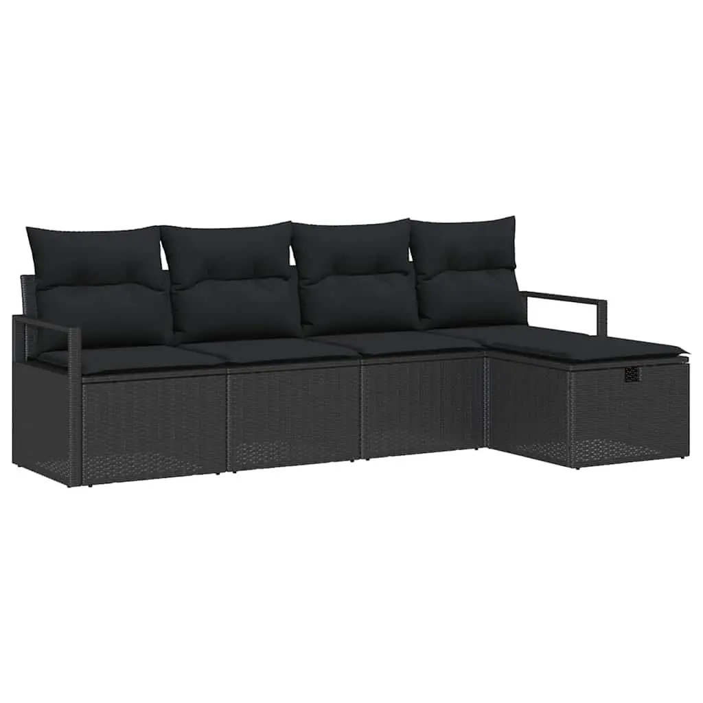 Outdoor Garden Sofa Set 5 pcs Modular Poly Rattan Black with Cushions