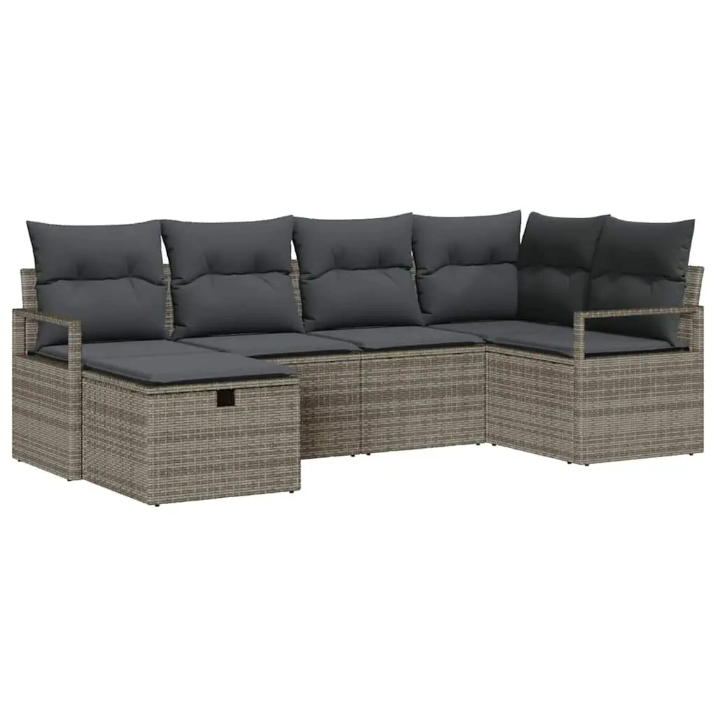 Outdoor Garden Sofa Set 6 Piece Modular Patio Furniture Grey Poly Rattan with