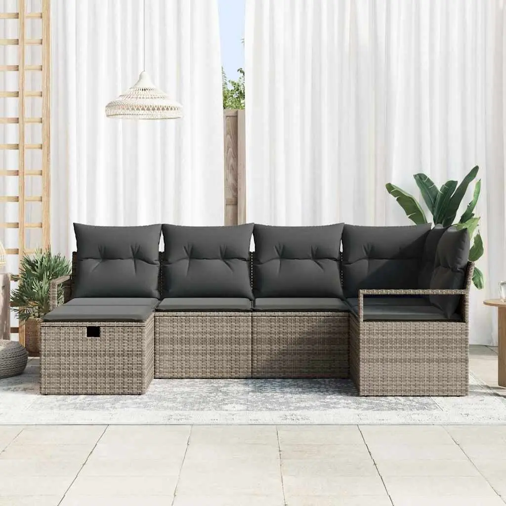 Outdoor Garden Sofa Set 6 Piece Modular Patio Furniture Grey Poly Rattan with