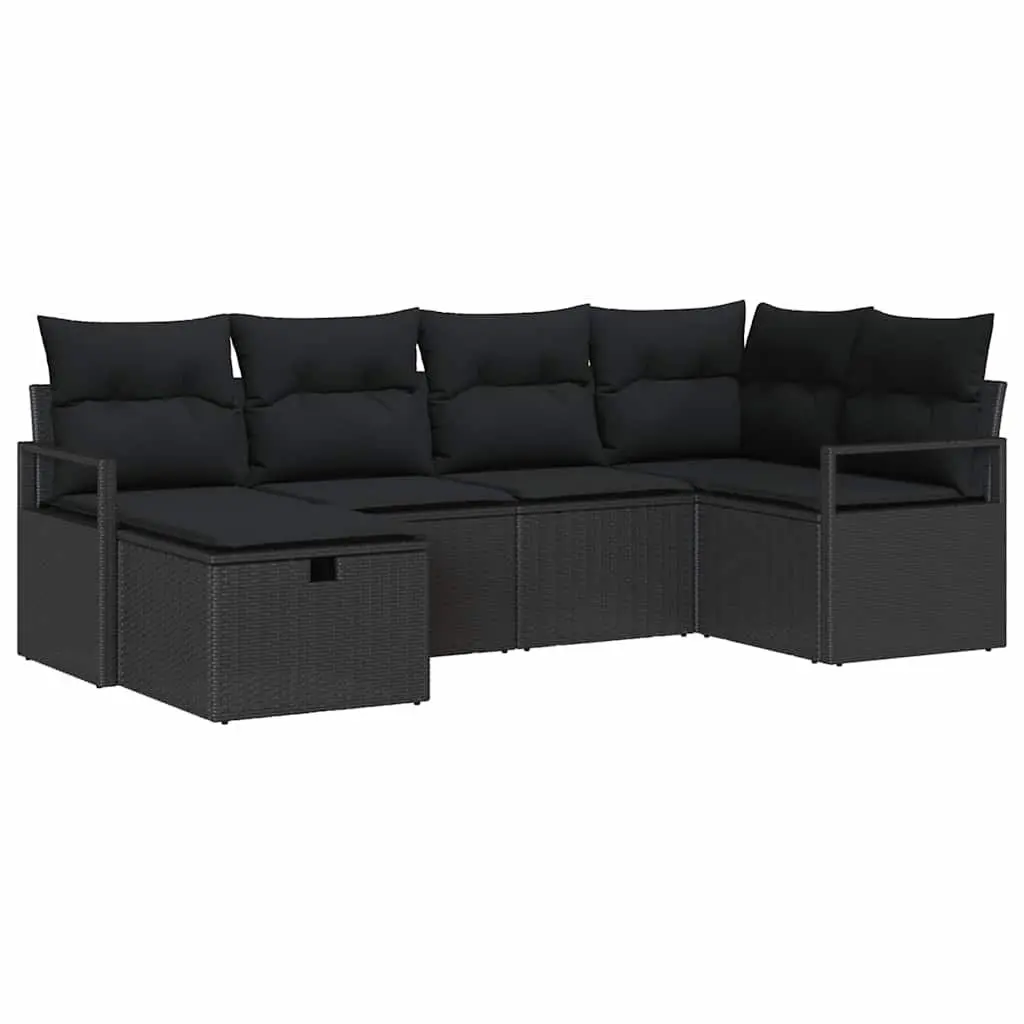 Outdoor Garden Sofa Set 6 Pieces Modular Black Poly Rattan with Removable