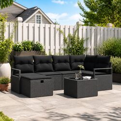 Outdoor Garden Sofa Set Modular Poly Rattan Black with Removable Cushions