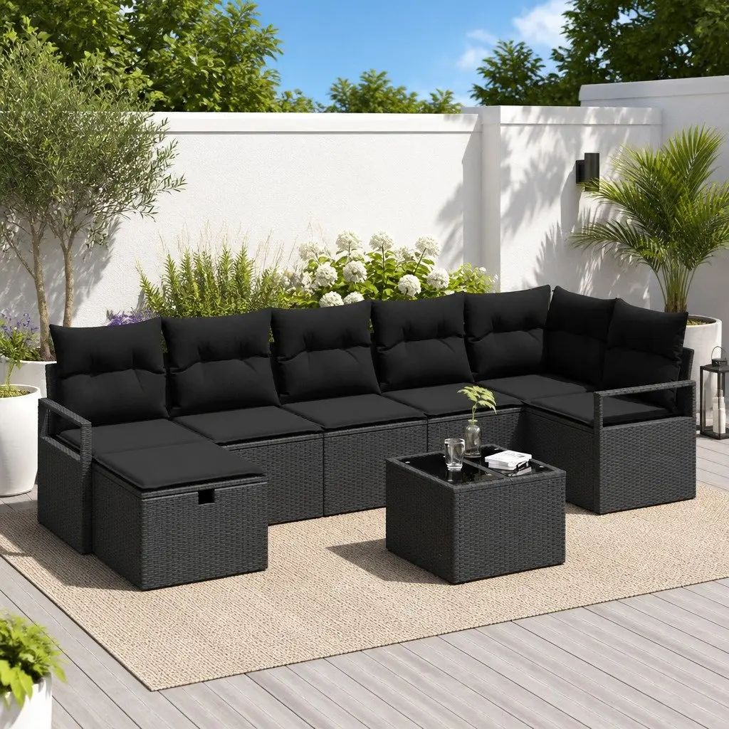 Outdoor Sofa Set Poly Rattan Modular 5 Piece Black Garden Furniture