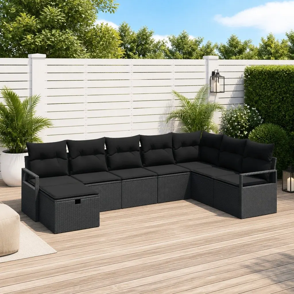 Outdoor Garden Sofa Set 6 Pieces Black Poly Rattan Modular Patio Furniture