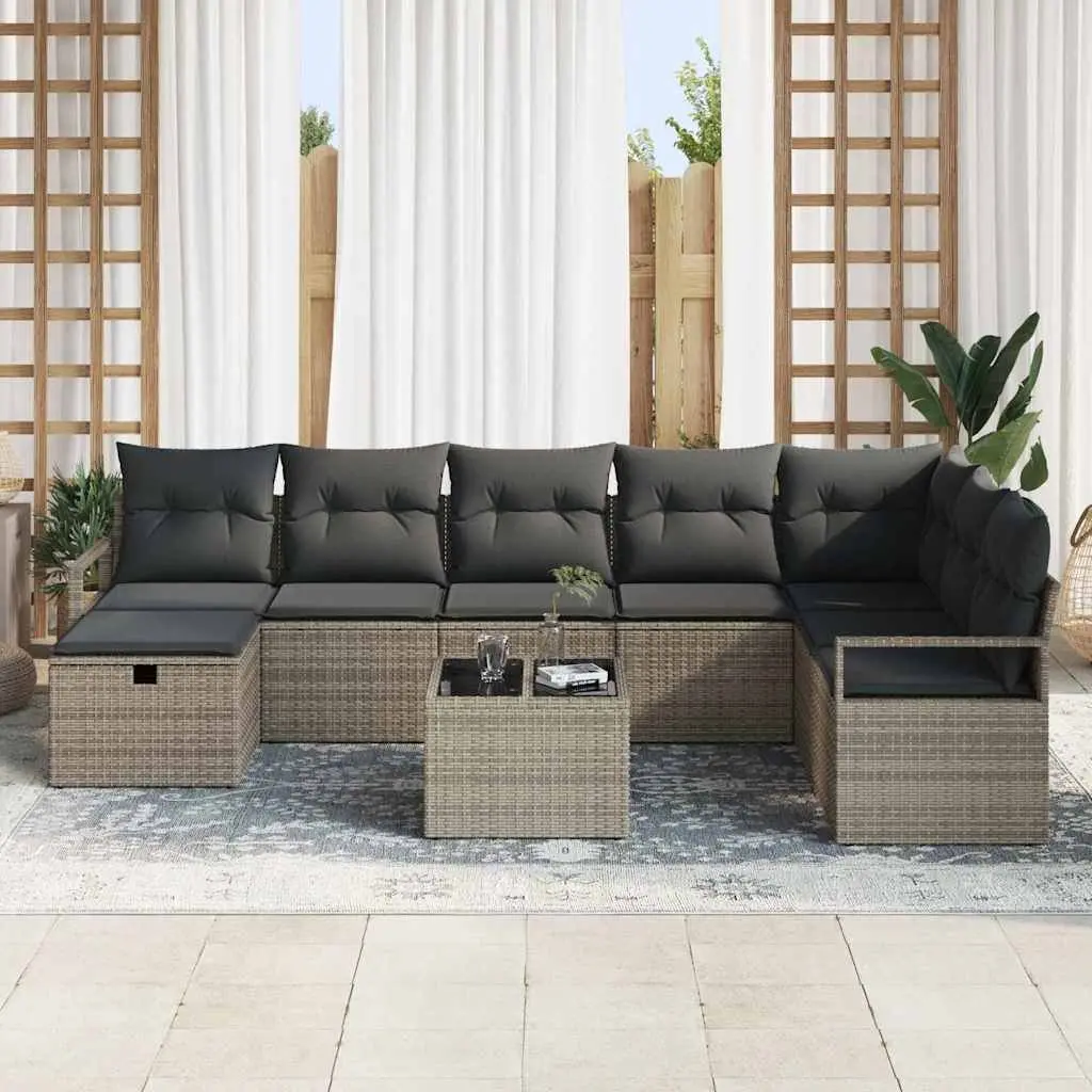 Outdoor Sofa Set Modular Grey Poly Rattan 6 Pieces Patio Furniture