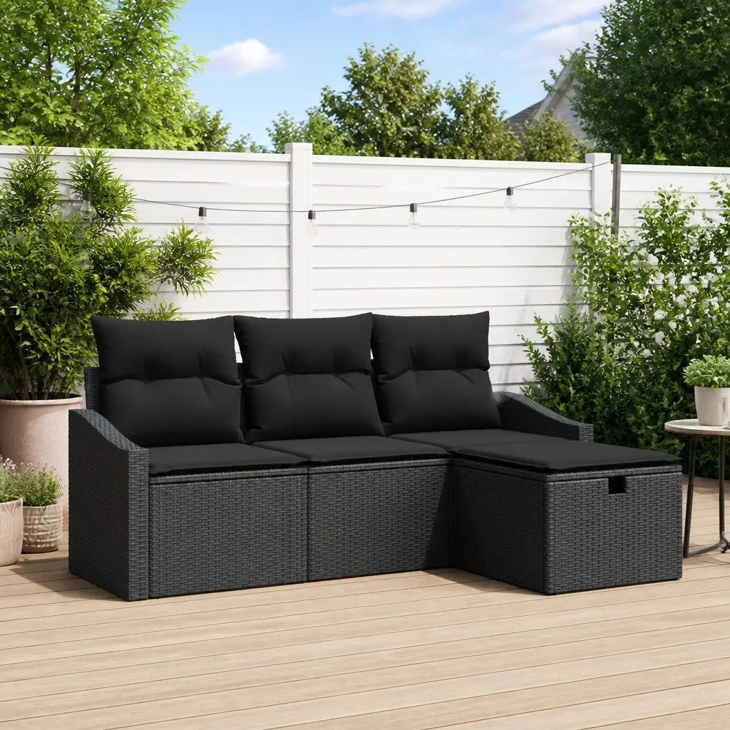 Outdoor Sofa Set Poly Rattan Modular 4 Piece Black