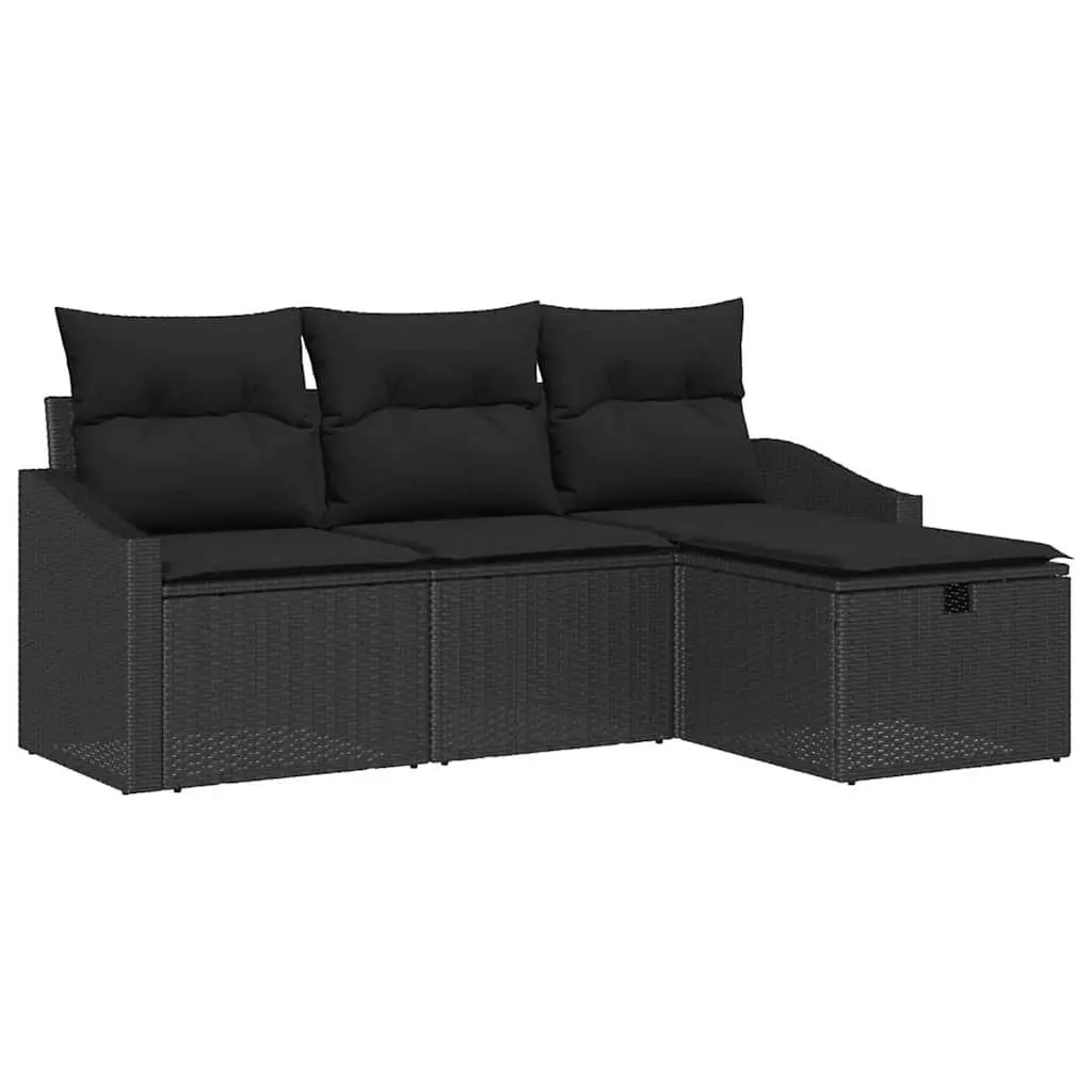 Outdoor Sofa Set Poly Rattan Modular 4 Piece Black