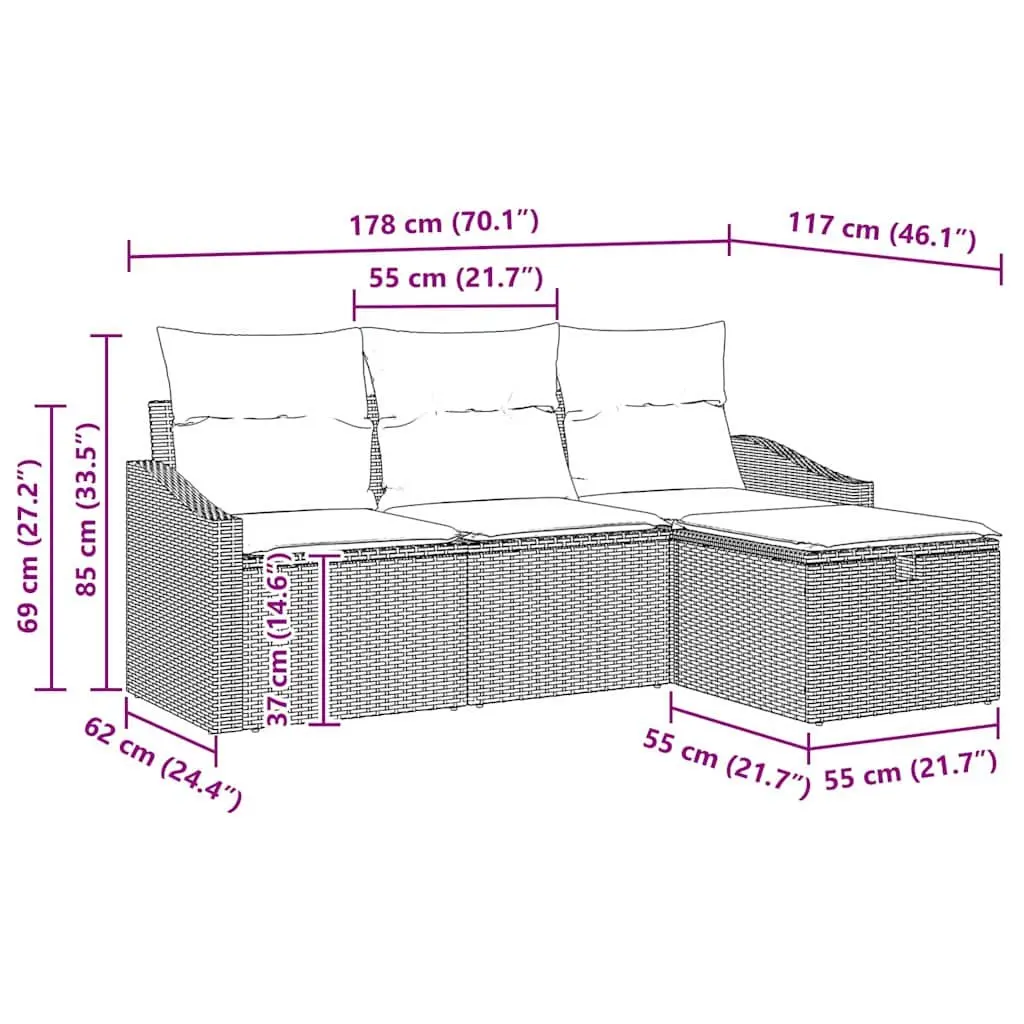 Outdoor Sofa Set Poly Rattan Modular 4 Piece Black