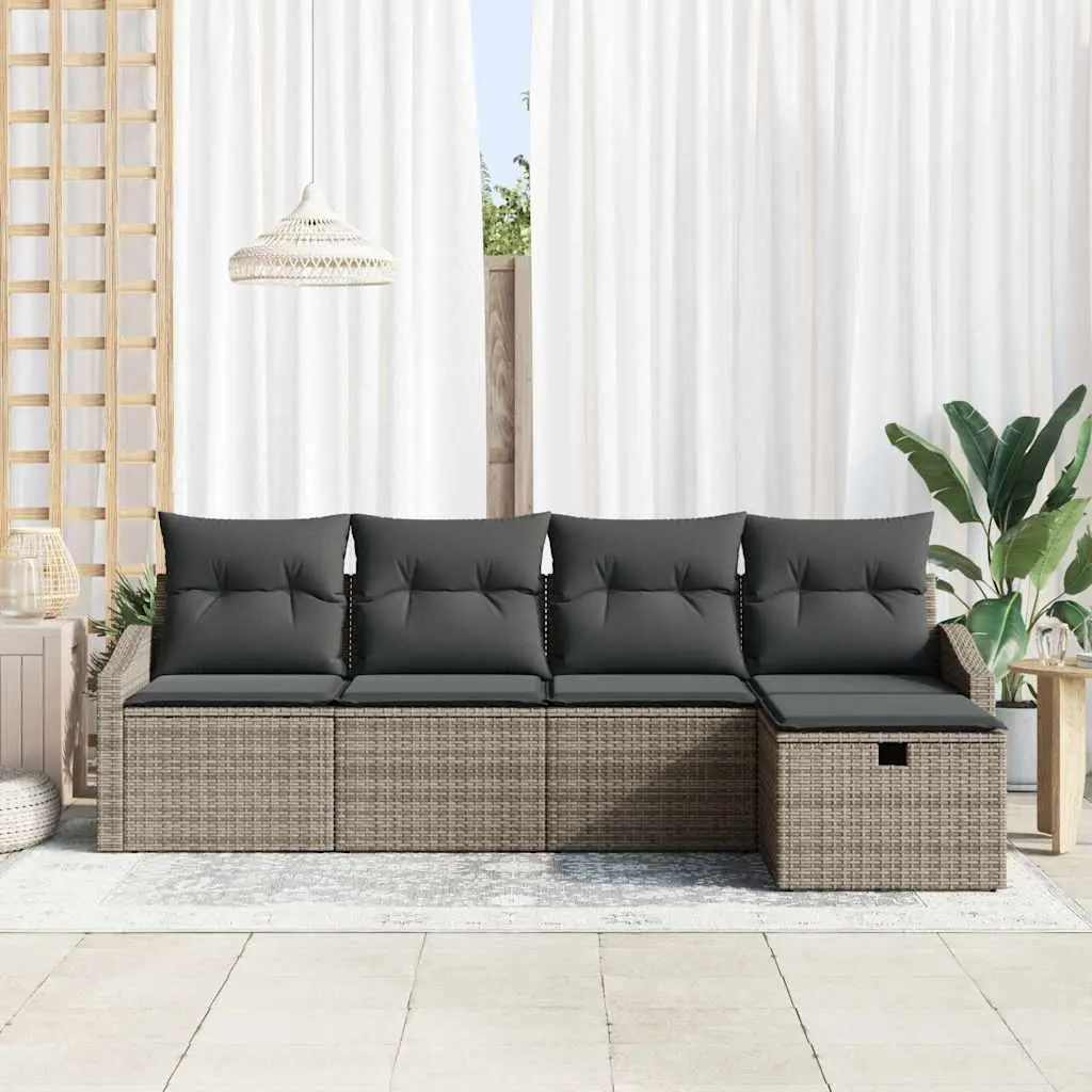 Outdoor Sofa Set 6 Pcs Grey Poly Rattan Garden Furniture Modular Lounge Seating