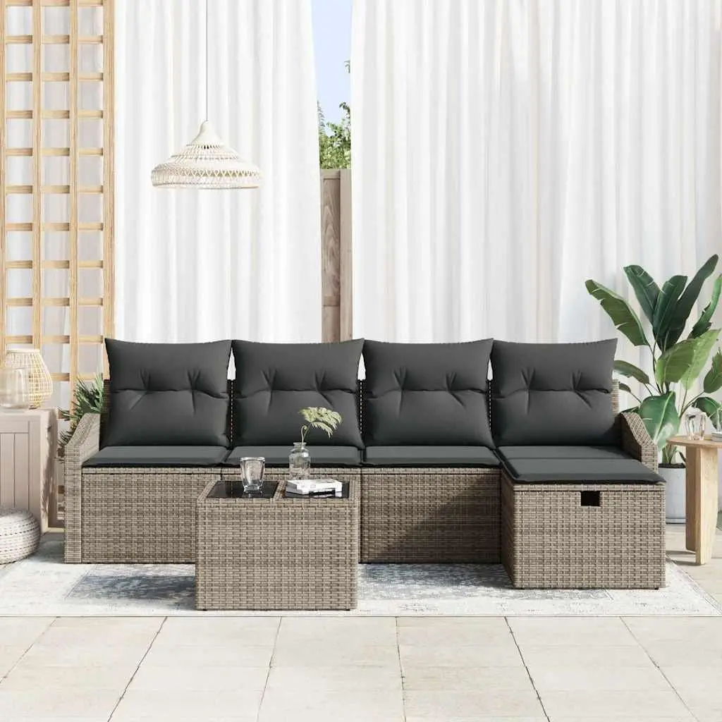 Outdoor Sofa Set 5 Pieces Grey Poly Rattan Garden Patio Seating Modular