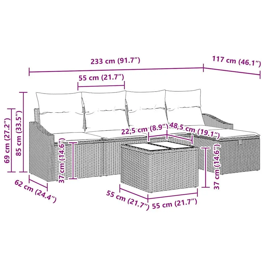 Outdoor Sofa Set 6 pcs Poly Rattan Black Garden Furniture Modular Seating Lounge
