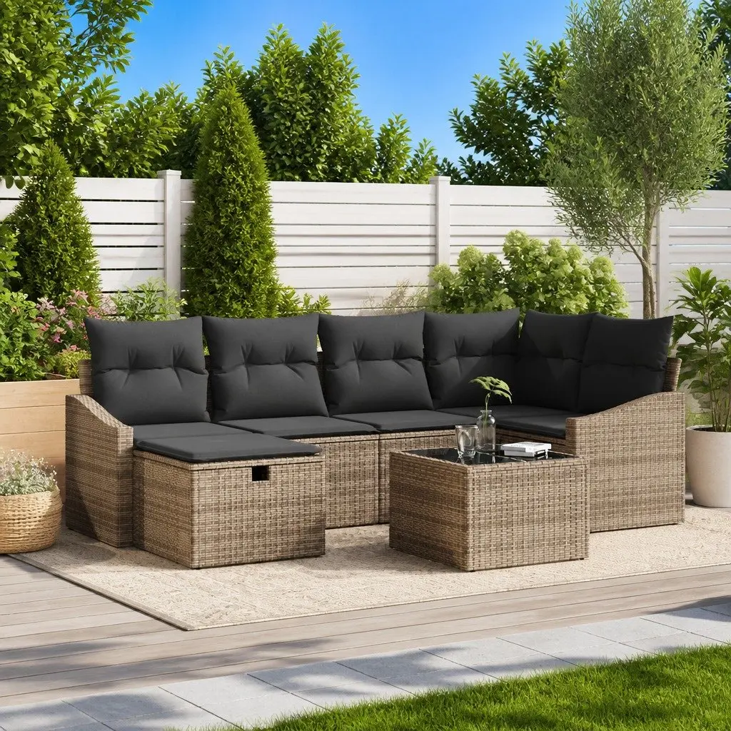 Outdoor Sofa Set Poly Rattan 7 Pieces Grey Garden Patio Furniture Modular