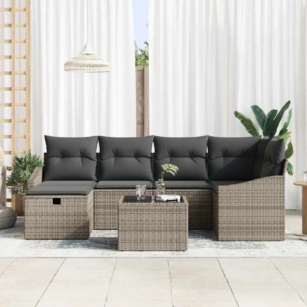 Outdoor Sofa Set Poly Rattan 7 Pieces Grey Garden Patio Furniture Modular