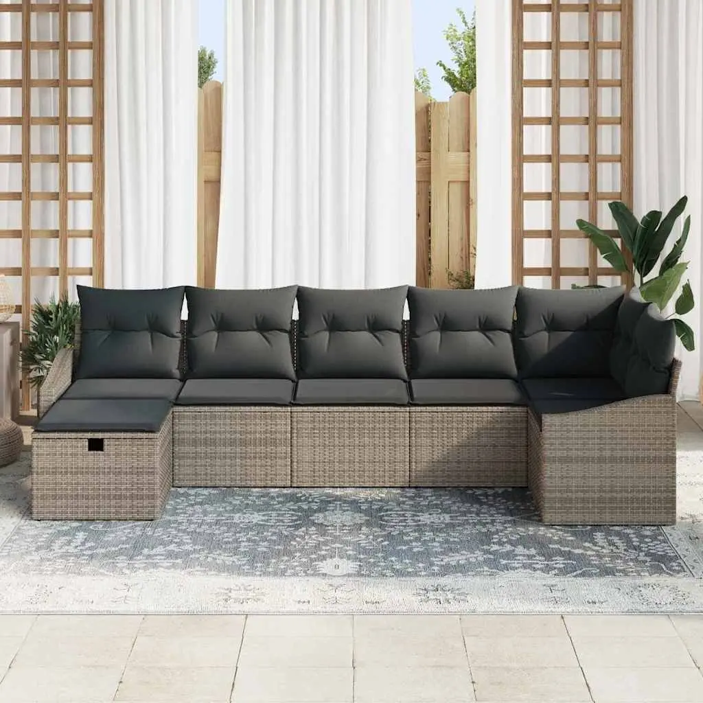 Outdoor Sofa Set Poly Rattan 8 Piece Grey Modular Garden Patio Furniture