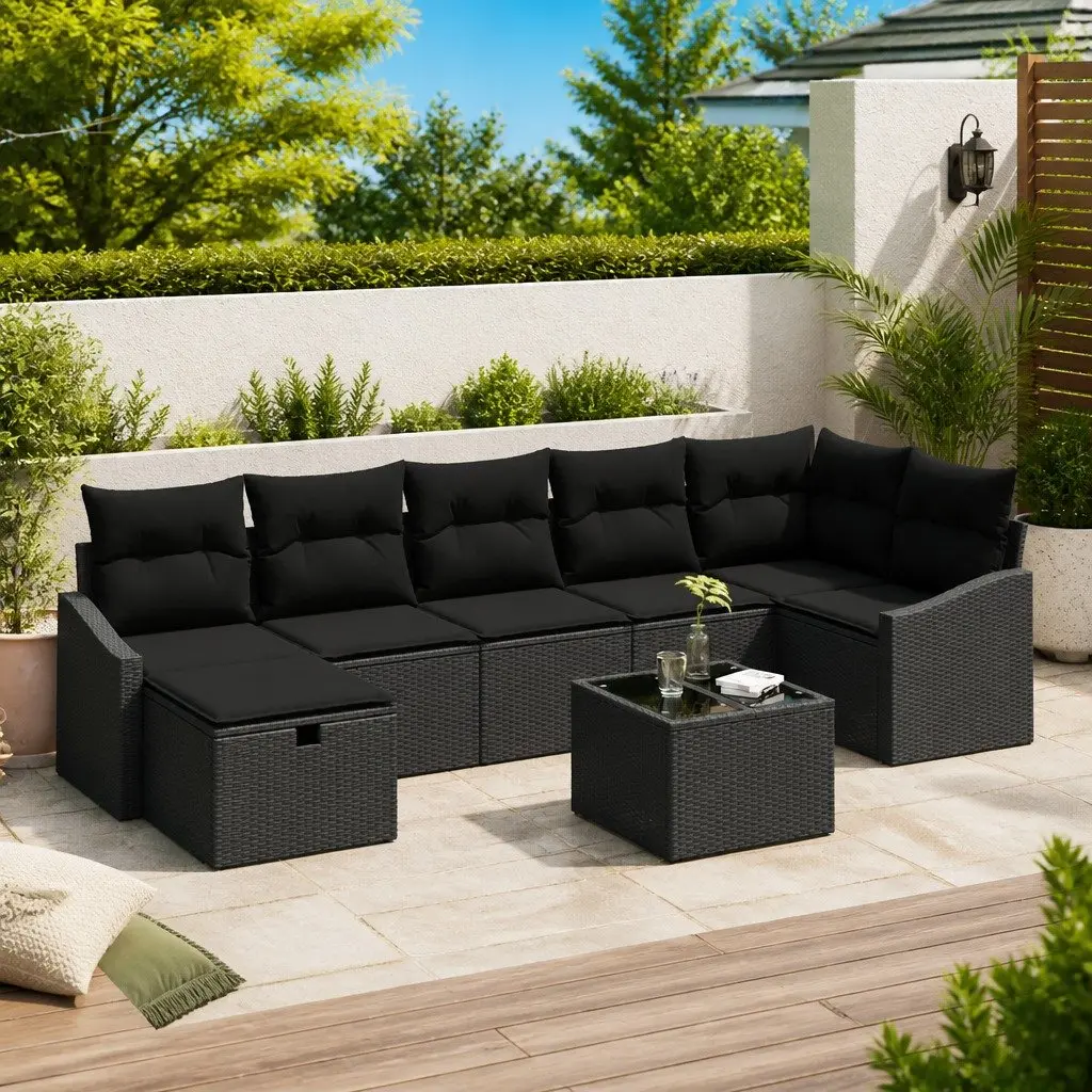 Outdoor Sofa Set Poly Rattan 8 Piece Modular Garden Patio Seating Black
