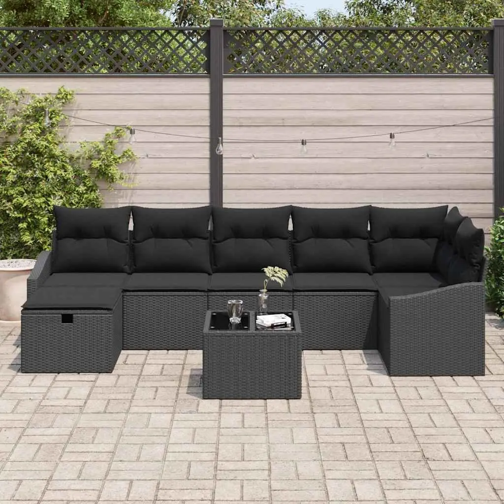 Outdoor Sofa Set Poly Rattan 8 Piece Modular Garden Patio Seating Black