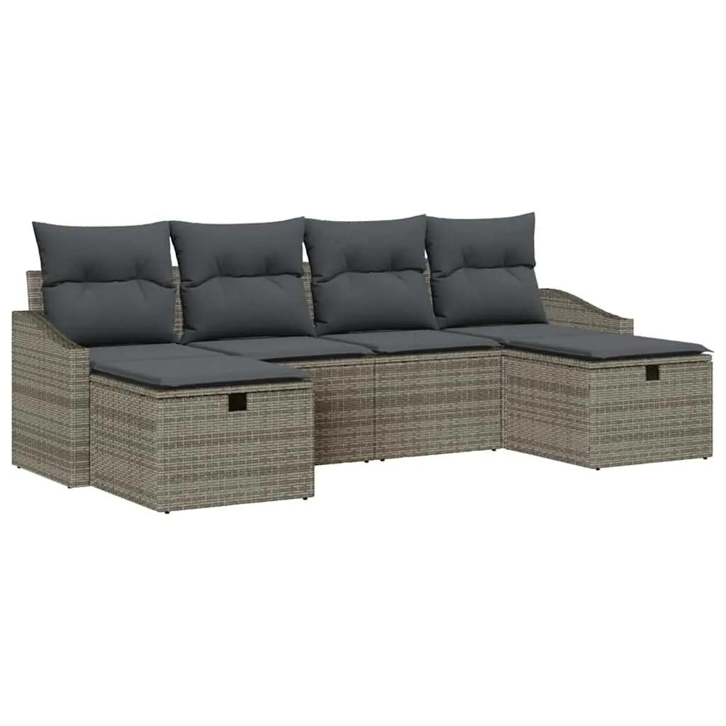 Outdoor Sofa Set 6 Pieces Grey Poly Rattan Garden Furniture Modular Seating