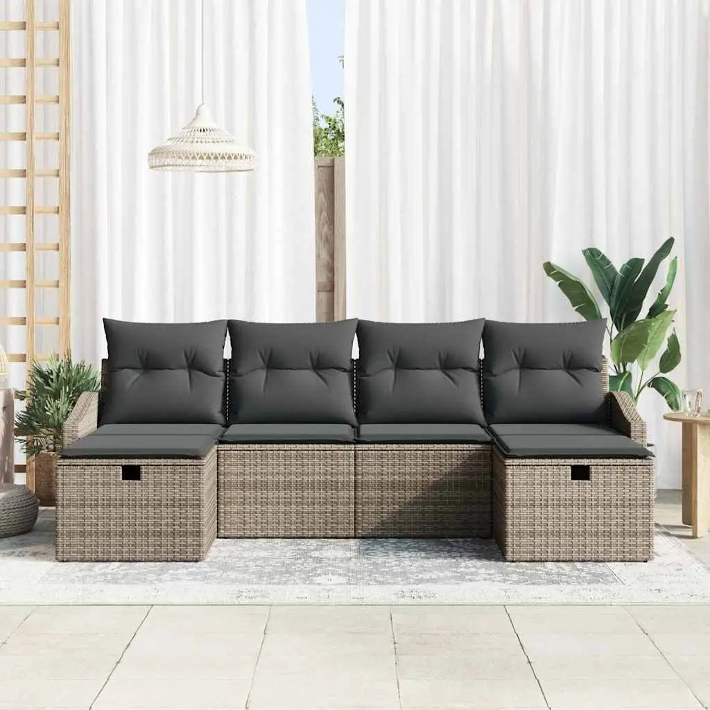 Outdoor Sofa Set 6 Pieces Grey Poly Rattan Garden Furniture Modular Seating
