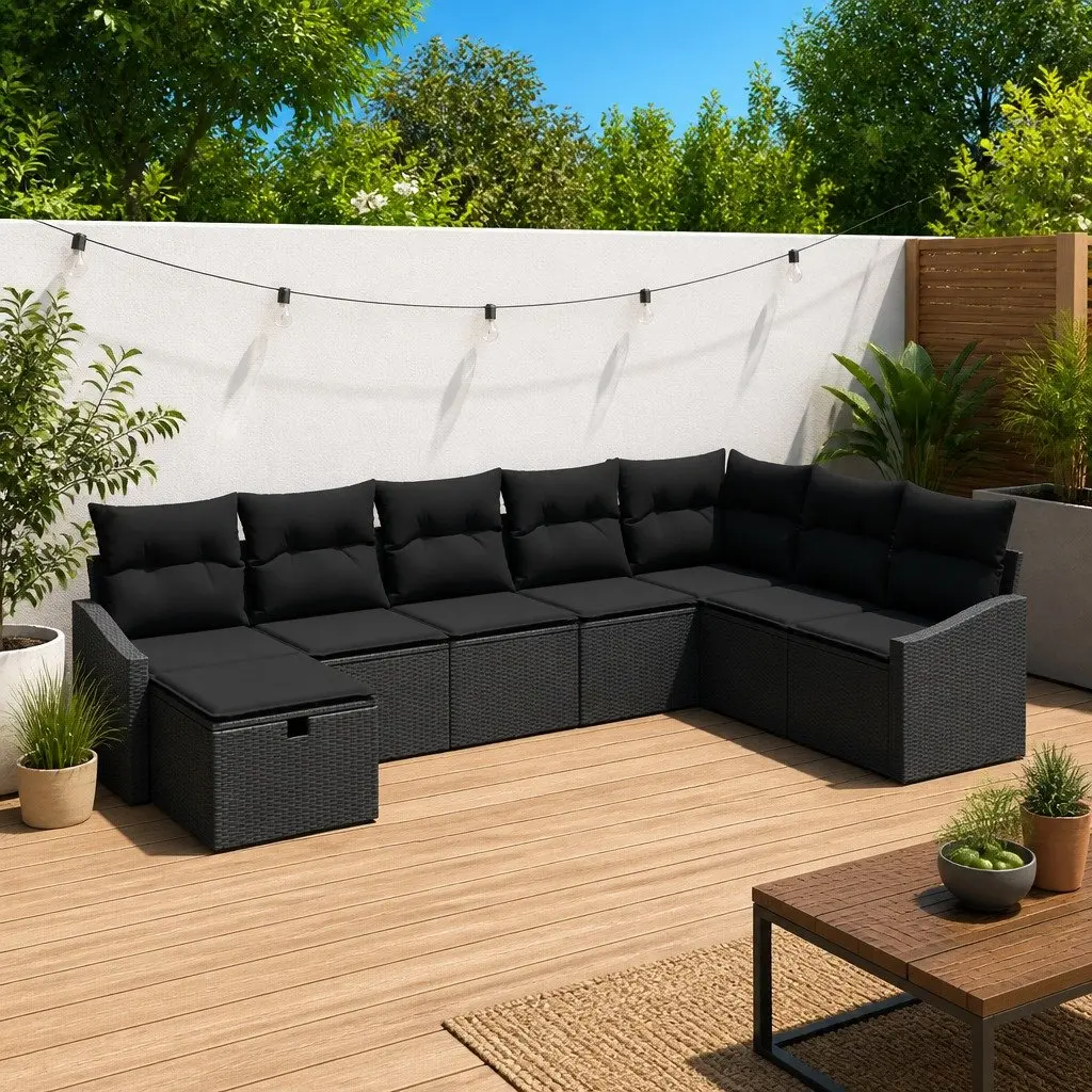 Modular Outdoor Sofa Set 8 Piece Poly Rattan Black Garden Patio Seating