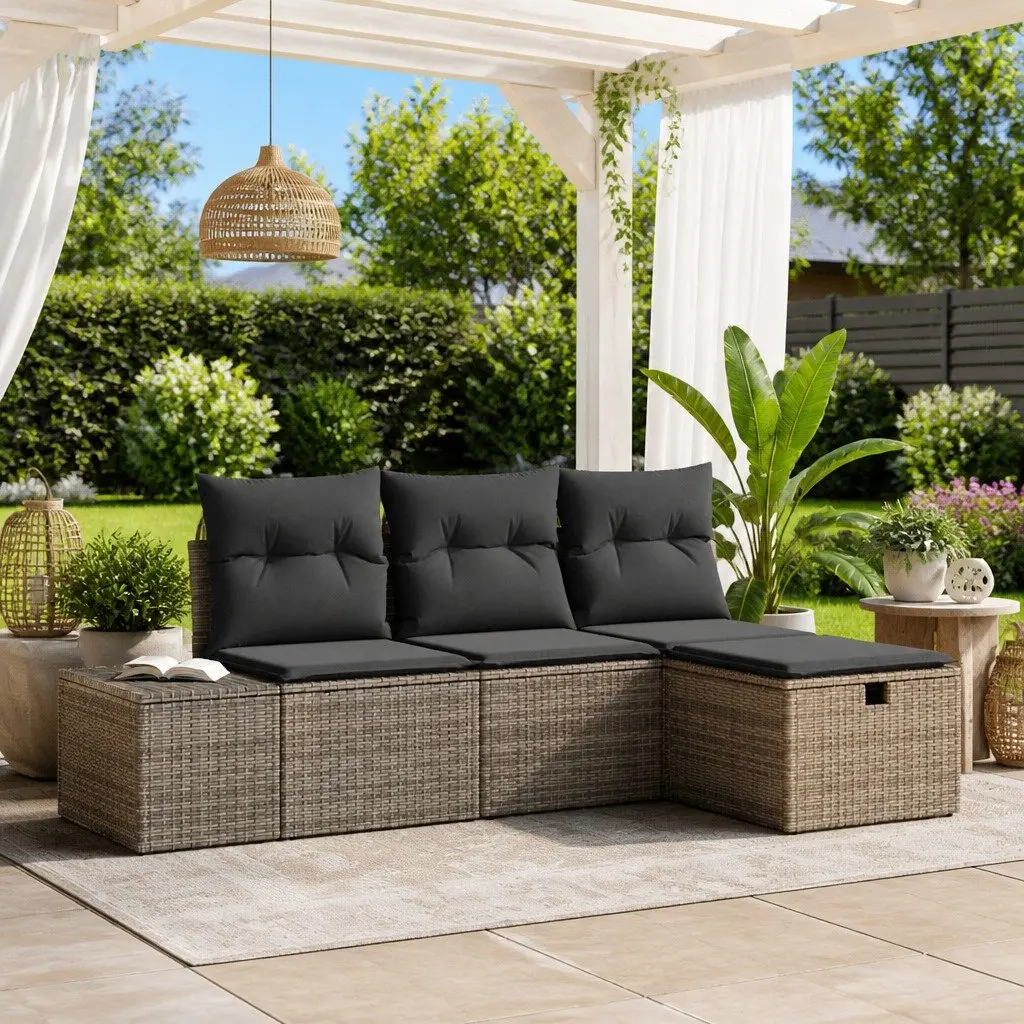 Outdoor Sofa Set Poly Rattan Modular 4 Piece Grey Garden Furniture