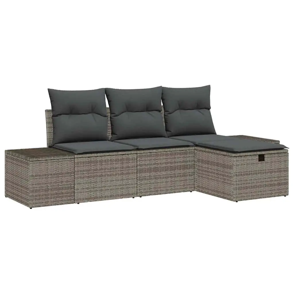 Outdoor Sofa Set Poly Rattan Modular 4 Piece Grey Garden Furniture