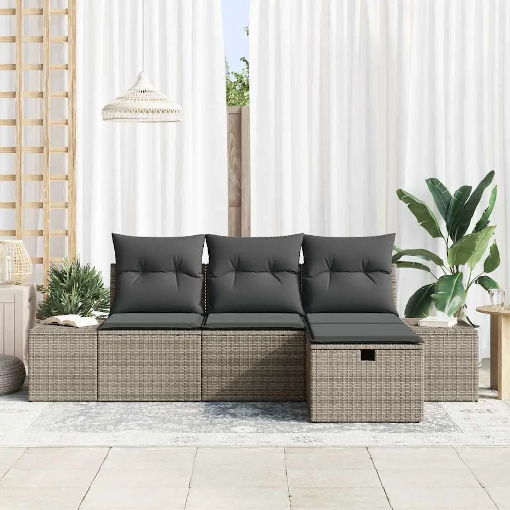 Outdoor Sofa Set Poly Rattan Modular 4 Piece Grey Garden Furniture