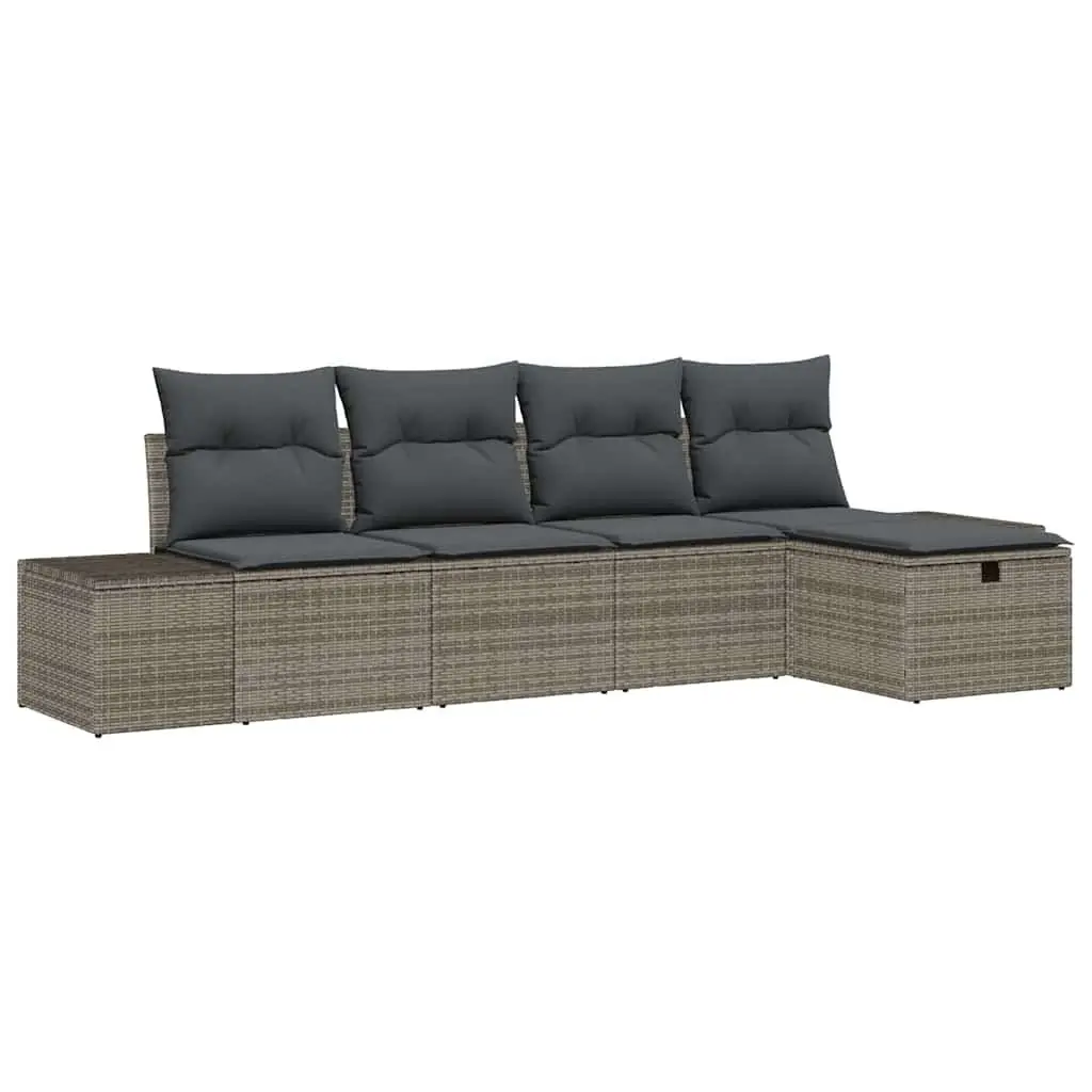 5 Piece Modular Outdoor Sofa Set Grey Poly Rattan with Soft Foam Cushions for Garden and Patio