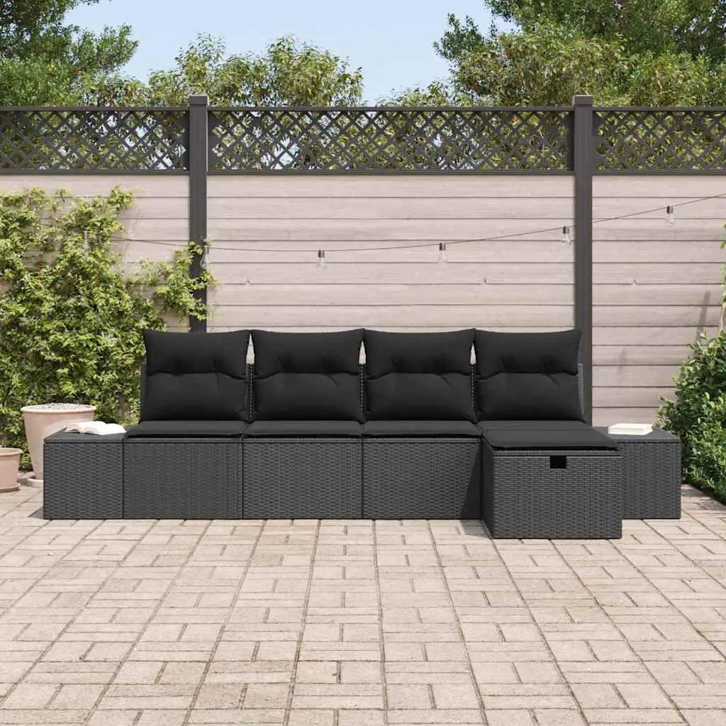 Outdoor Sofa Set Poly Rattan 6 Piece Modular Garden Patio Furniture Black