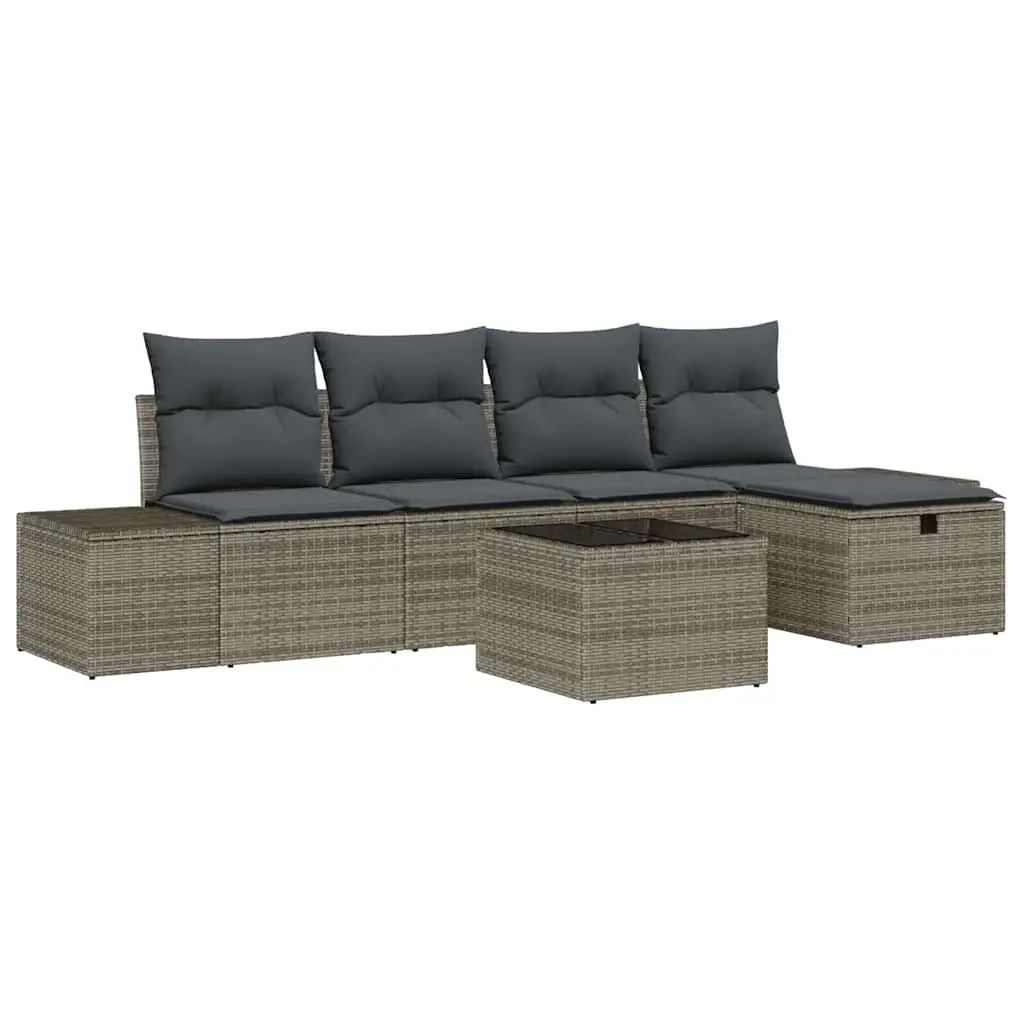 Outdoor Sofa Set 5 pcs Grey Poly Rattan Garden Patio Furniture Modular Seating