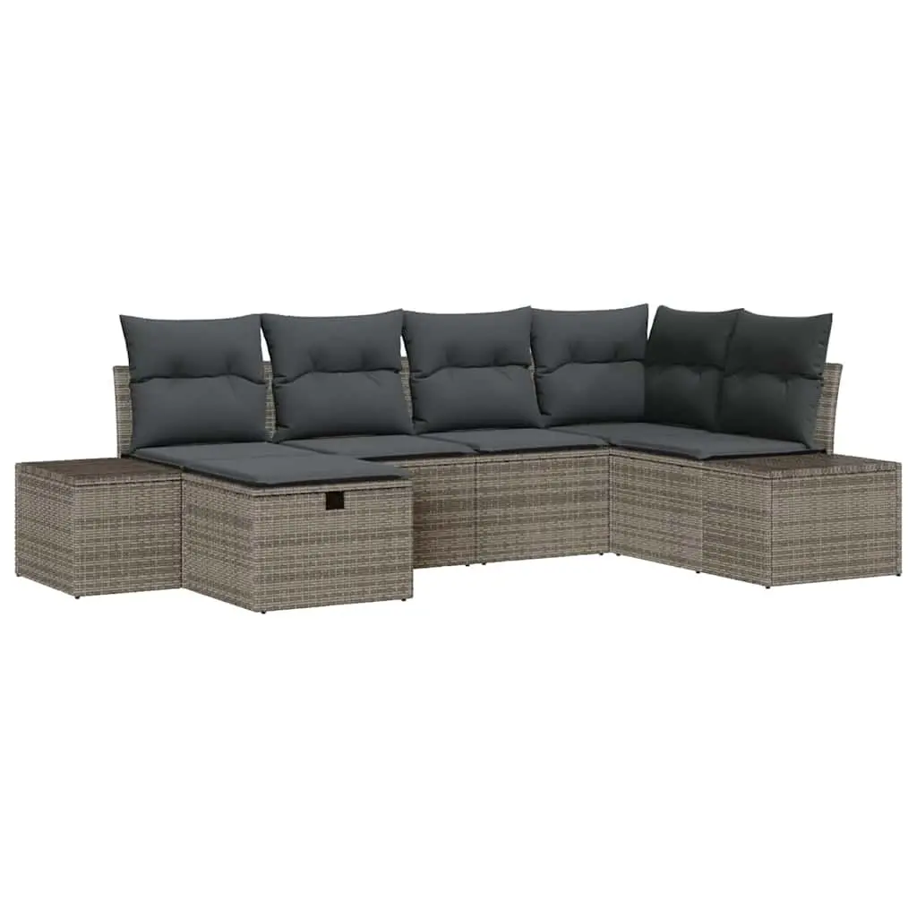 7 Piece Modular Outdoor Sofa Set Grey Poly Rattan Furniture with Steel Frame