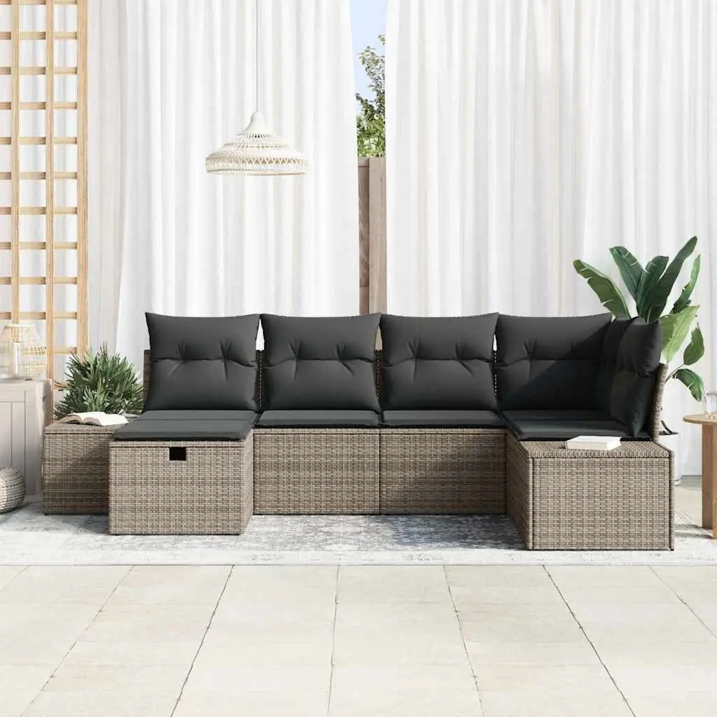 7 Piece Modular Outdoor Sofa Set Grey Poly Rattan Furniture with Steel Frame