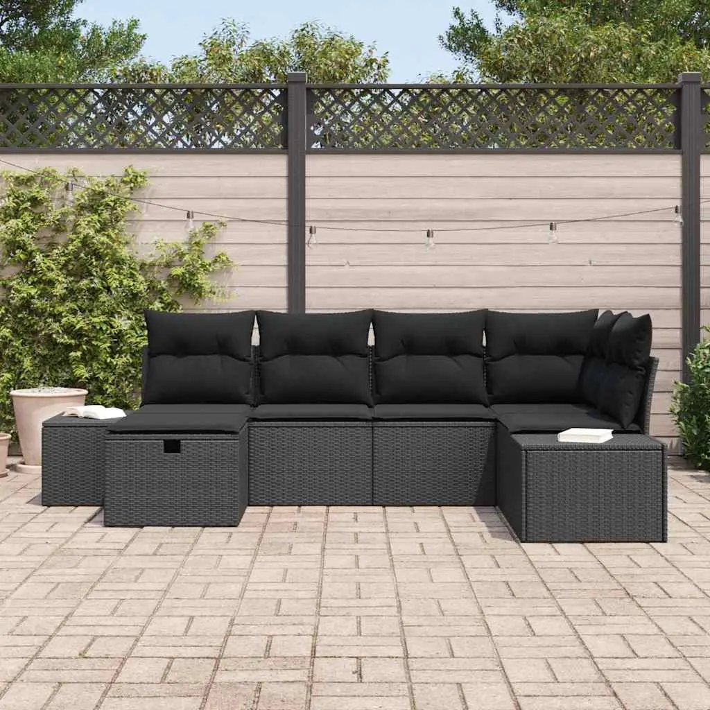 6 Piece Modular Sofa Set Black Poly Rattan Outdoor Living Garden Patio Seating Steel Frame