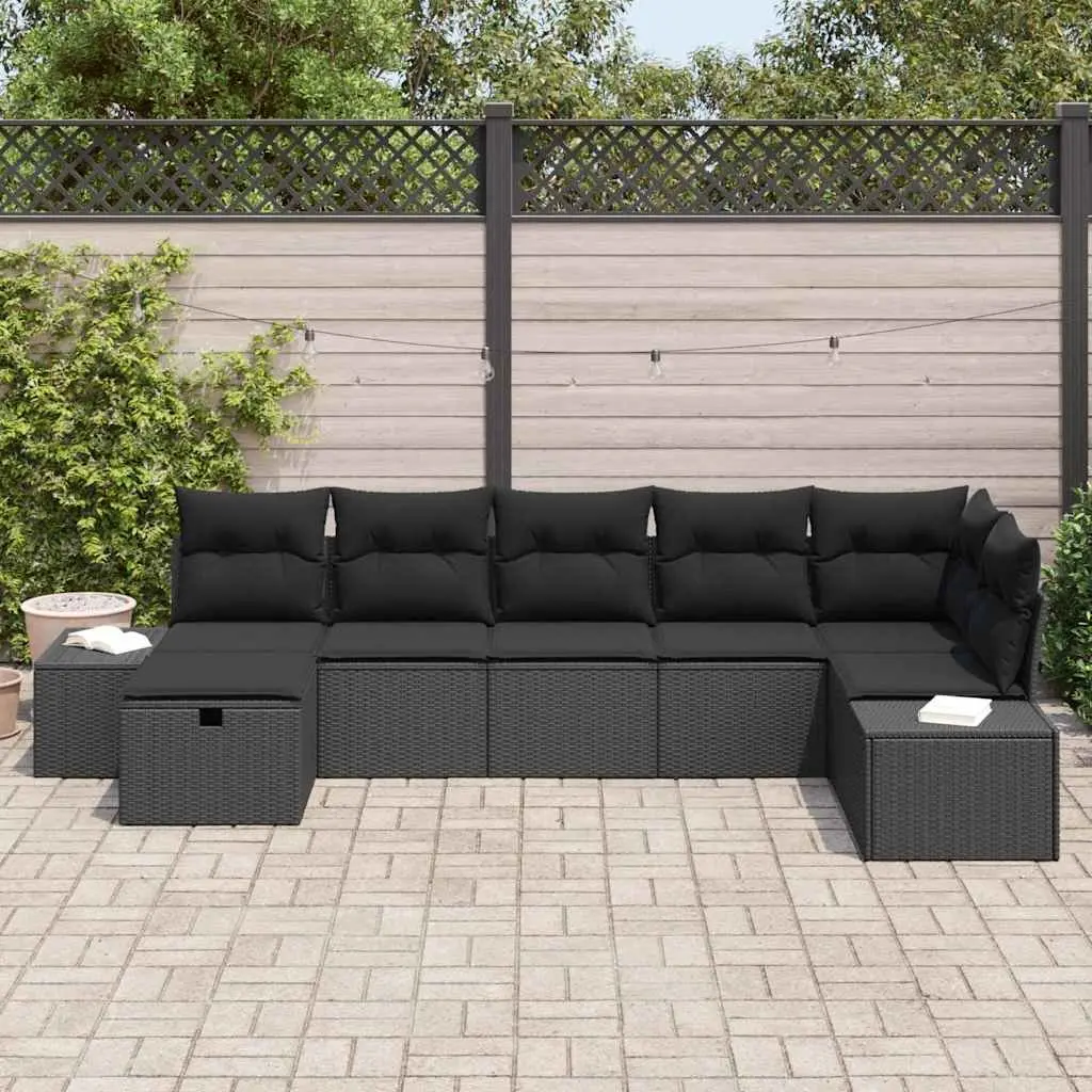 Outdoor Sofa Set Poly Rattan Modular 7 Piece Garden Patio Seating Black Cushions