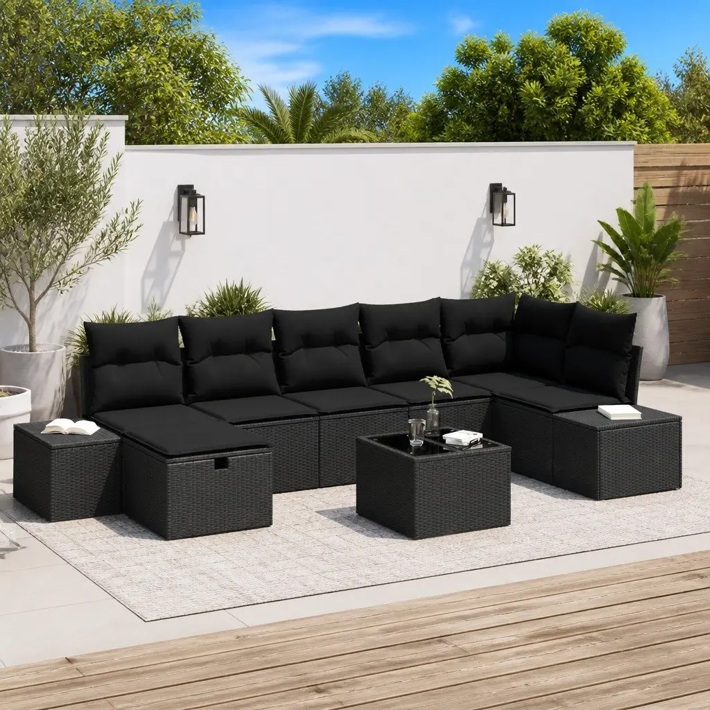 Outdoor Sofa Set Poly Rattan 8 Piece Modular Garden Seating Black with Cushions