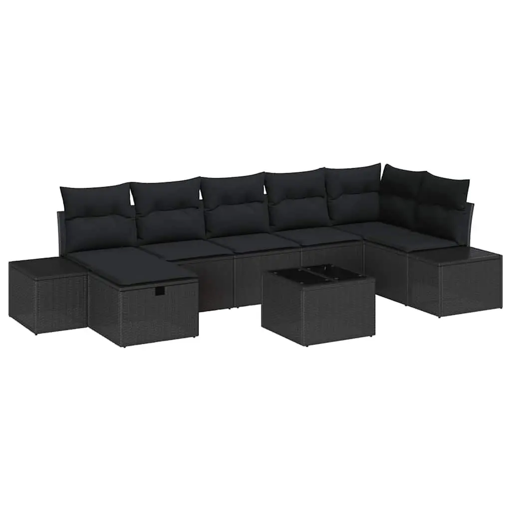 Outdoor Sofa Set Poly Rattan 8 Piece Modular Garden Seating Black with Cushions
