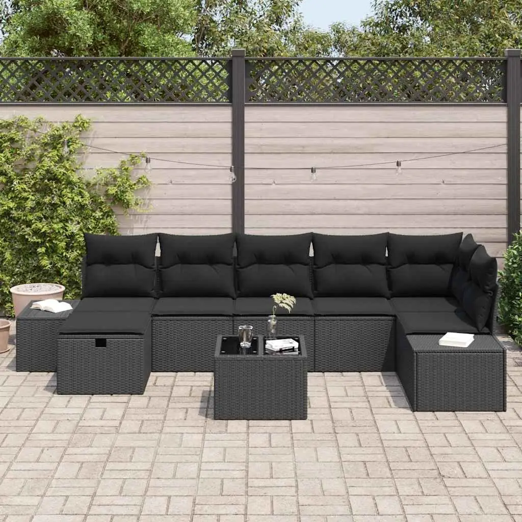 Outdoor Sofa Set Poly Rattan 8 Piece Modular Garden Seating Black with Cushions