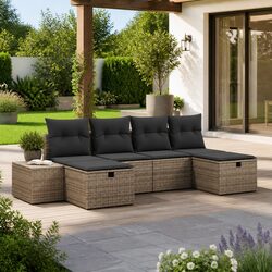 Outdoor Garden Sofa Set 6 Piece Modular Patio Seating Grey Poly Rattan Furniture