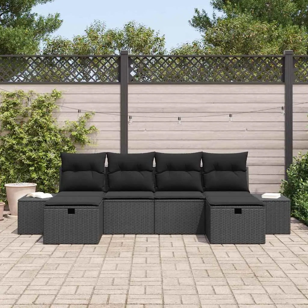 Modular Garden Sofa Set 6 Piece Poly Rattan Black Outdoor Patio Seating