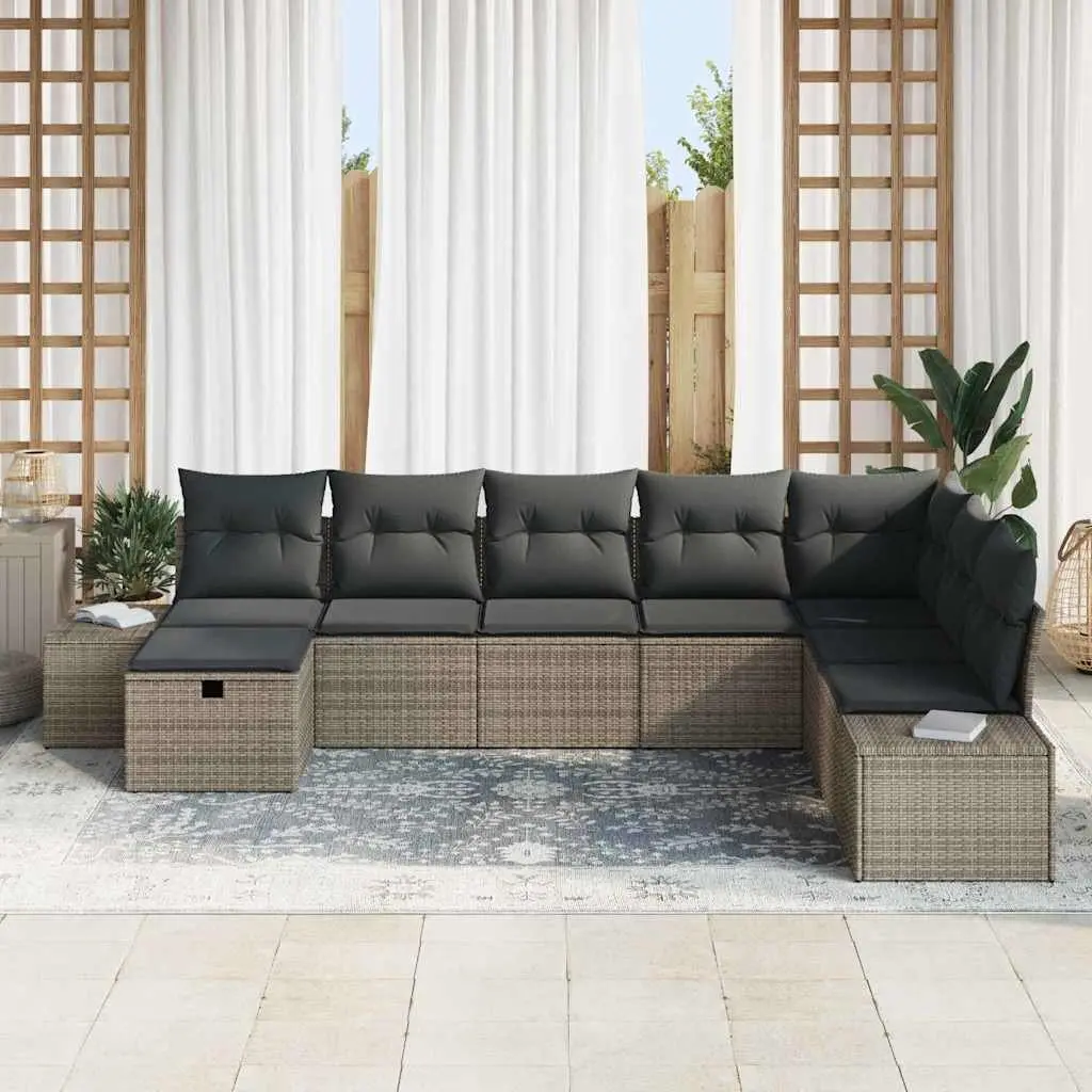 8 Piece Outdoor Modular Garden Sofa Set Grey Poly Rattan with Cushions